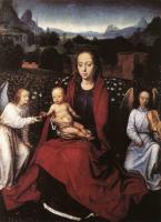 Memling, Hans - Virgin and Child in a Rose-Garden with Two Angels